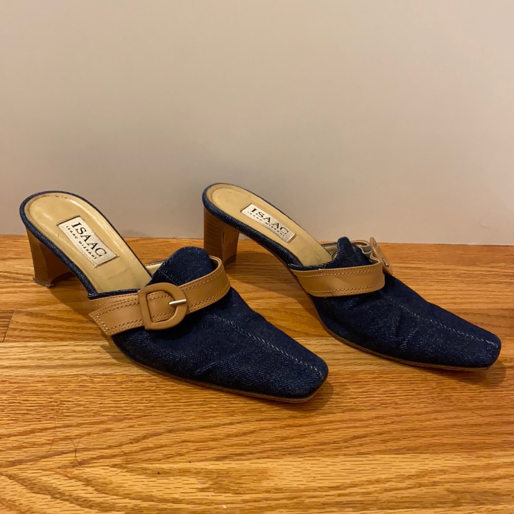 Isaac Mizrahi Jean & Leather Kitten Heels Size 7